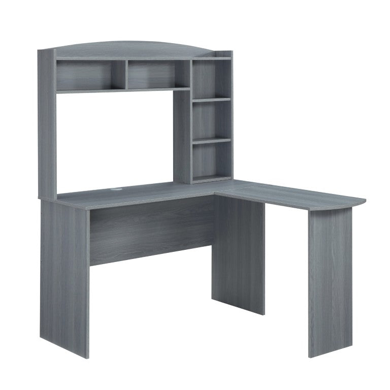 HomeRoots 49 Inch Gray Wood L Shape Corner Desk with Hutch for Home Office Organization 723777