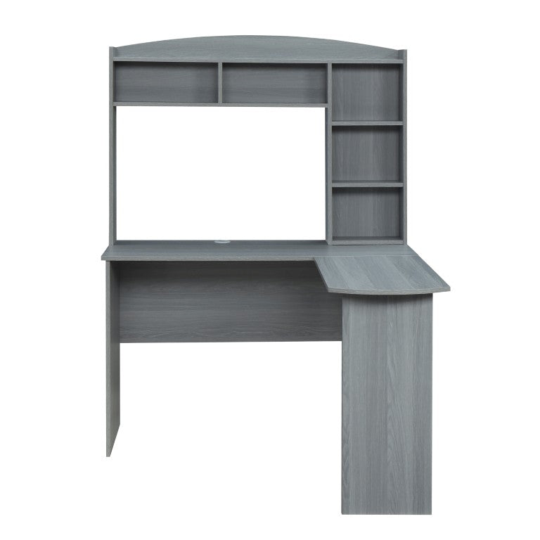 HomeRoots 49 Inch Gray Wood L Shape Corner Desk with Hutch for Home Office Organization 723777
