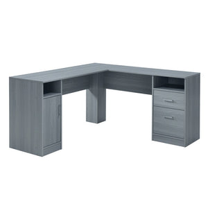 HomeRoots 60 Inch L Shape Gray Wood Home Office Desk with Dual Storage Drawers Included 723778