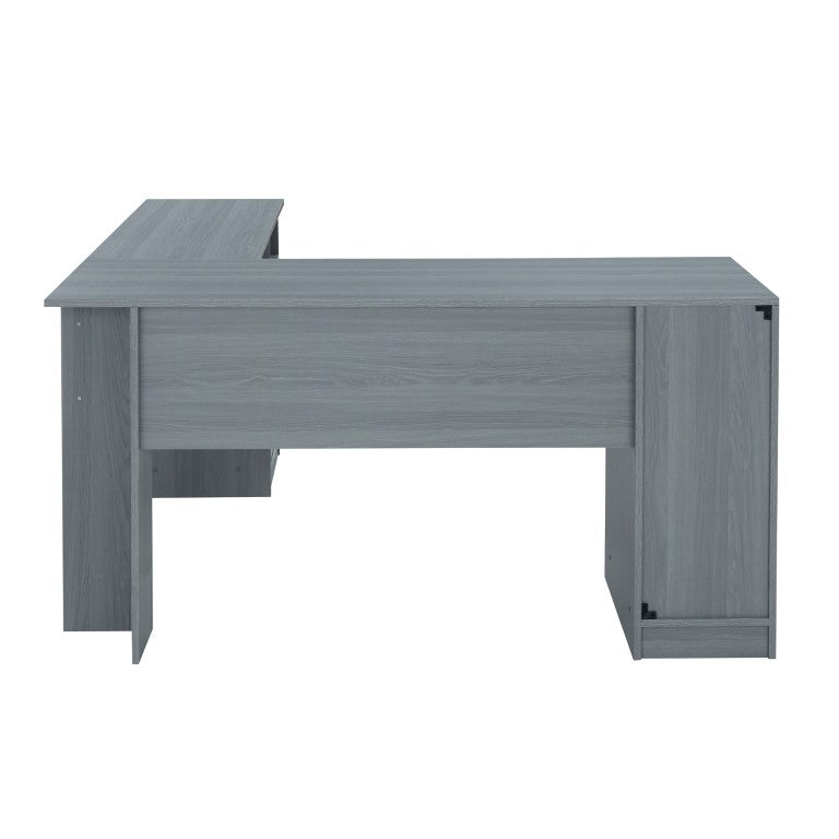 HomeRoots 60 Inch L Shape Gray Wood Home Office Desk with Dual Storage Drawers Included 723778