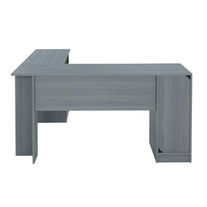 60 Inch L Shape Gray Wood Home Office Desk with Dual Storage Drawers Included