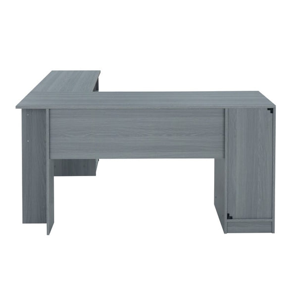 60 Inch L Shape Gray Wood Home Office Desk with Dual Storage Drawers Included