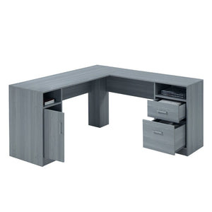 60 Inch L Shape Gray Wood Home Office Desk with Dual Storage Drawers Included