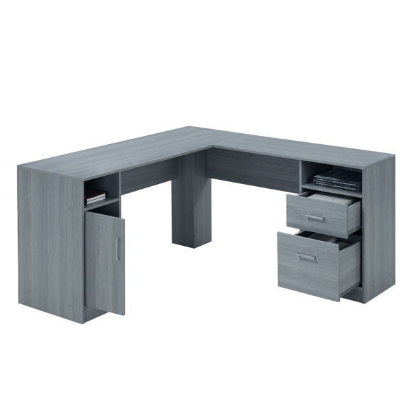 60 Inch L Shape Gray Wood Home Office Desk with Dual Storage Drawers Included