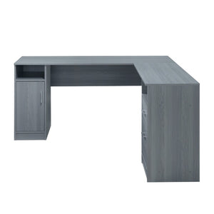 60 Inch L Shape Gray Wood Home Office Desk with Dual Storage Drawers Included