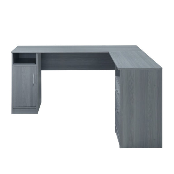 60 Inch L Shape Gray Wood Home Office Desk with Dual Storage Drawers Included