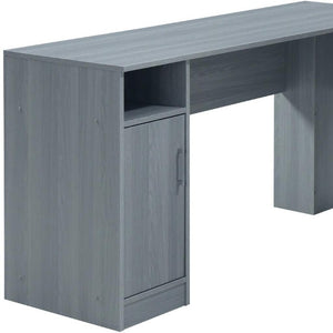 60 Inch L Shape Gray Wood Home Office Desk with Dual Storage Drawers Included