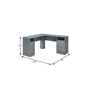 60 Inch L Shape Gray Wood Home Office Desk with Dual Storage Drawers Included