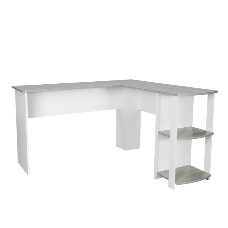 HomeRoots 54 Inch L-shaped Office Desk in White Gray Wood Finish for Home Workstation Use 723779