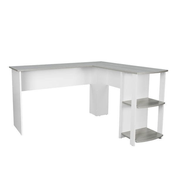 HomeRoots 54 Inch L-shaped Office Desk in White Gray Wood Finish for Home Workstation Use 723779