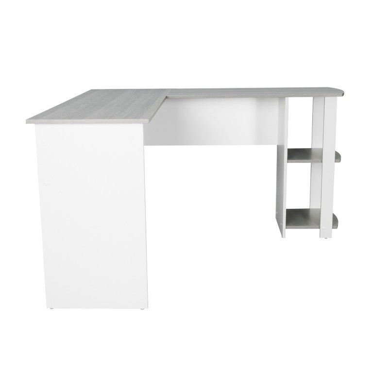 HomeRoots 54 Inch L-shaped Office Desk in White Gray Wood Finish for Home Workstation Use 723779
