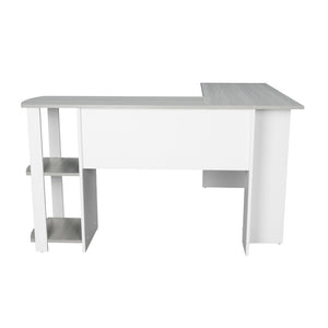 54 Inch L-shaped Office Desk in White Gray Wood Finish for Home Workstation Use