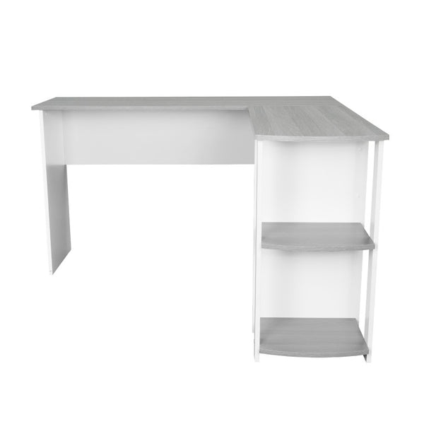 54 Inch L-shaped Office Desk in White Gray Wood Finish for Home Workstation Use