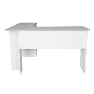 54 Inch L-shaped Office Desk in White Gray Wood Finish for Home Workstation Use
