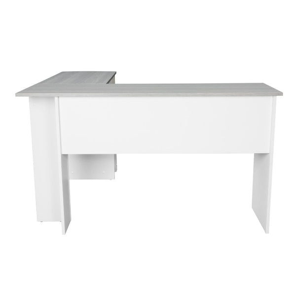 54 Inch L-shaped Office Desk in White Gray Wood Finish for Home Workstation Use