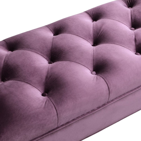English Elm Upholstered Velvet Tufted Bench with Bolster Pillows Solid Oak Legs Bedroom Entryway Purple N761P304407P