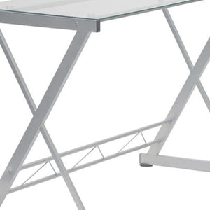 62 Inch Glass Top Steel Frame L Shaped Desk for Modern Home Office Workstation