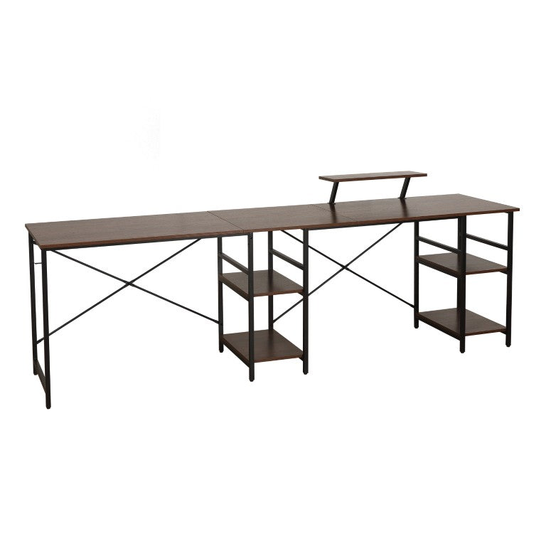 HomeRoots 59 Inch L-shaped Desk in Walnut Finish with Steel Frame for Modern Home Office 723781