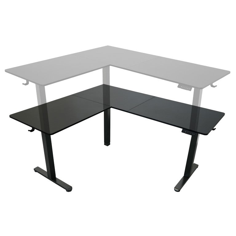 Adjustable L Shape Standing Desk in Black Steel and Wood for Home Office Use