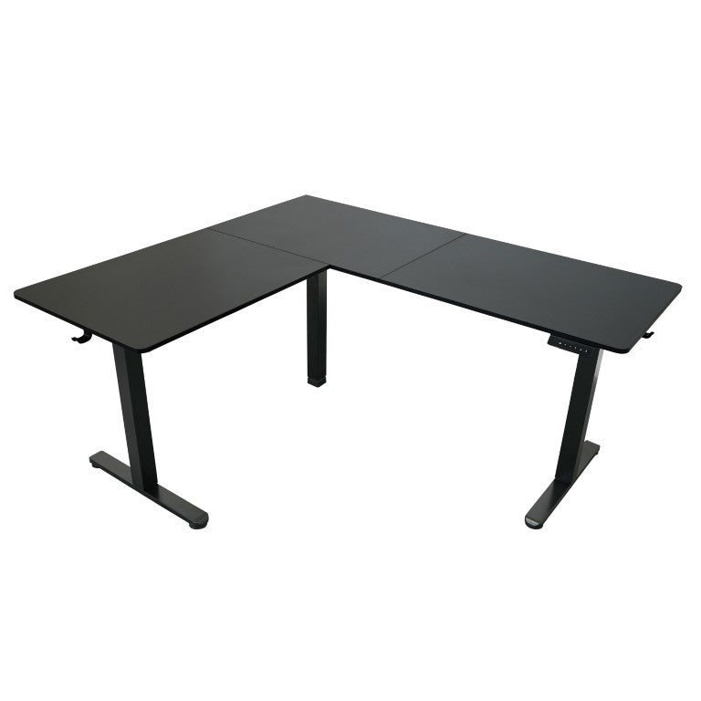 Adjustable L Shape Standing Desk in Black Steel and Wood for Home Office Use