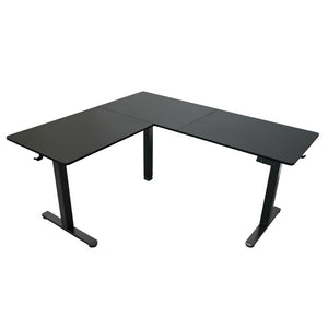 Adjustable L Shape Standing Desk in Black Steel and Wood for Home Office Use