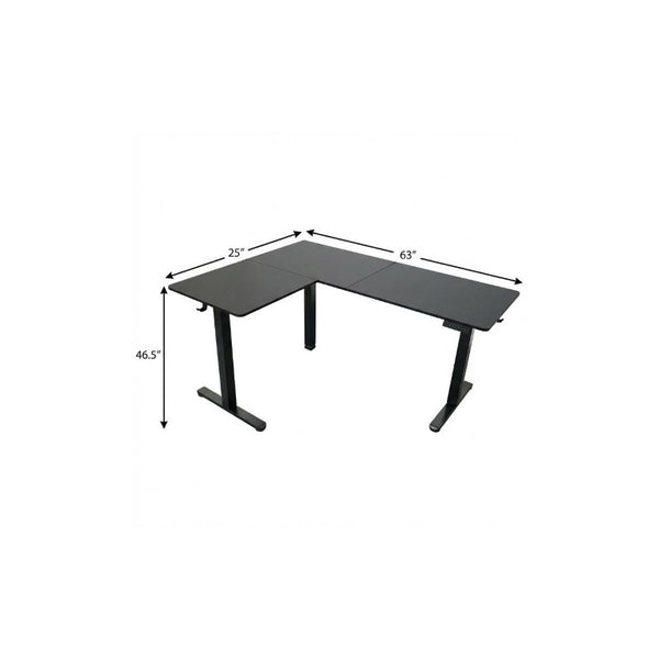 Adjustable L Shape Standing Desk in Black Steel and Wood for Home Office Use