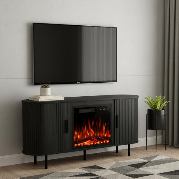 65 Inch Wood Entertainment Center with Built-in Electric Fireplace for Living Room Storage