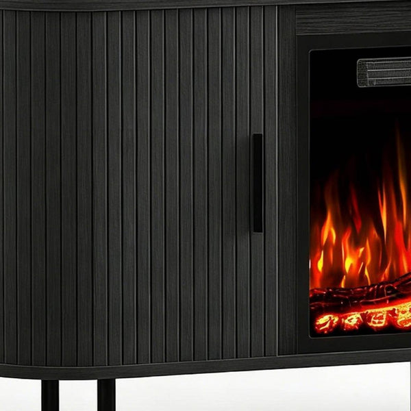 65 Inch Wood Entertainment Center with Built-in Electric Fireplace for Living Room Storage