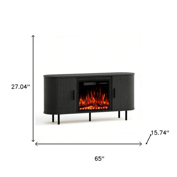 65 Inch Wood Entertainment Center with Built-in Electric Fireplace for Living Room Storage