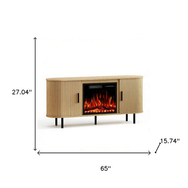 65 Inch Wood Entertainment Center with Built-in Electric Fireplace for Living Room Storage