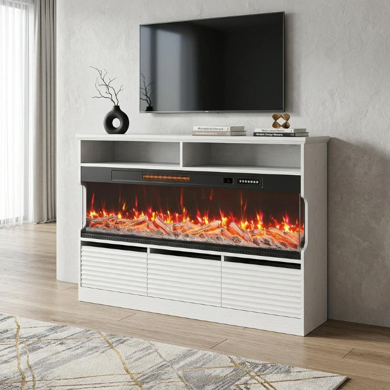 53 Inch Wood Electric Fireplace Tv Stand for Living Room Media Storage and Display
