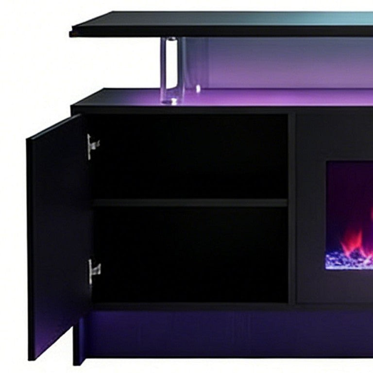 HomeRoots 80 Inch Black Wood Entertainment Center with Built-in Electric Fireplace for Living Room 723795