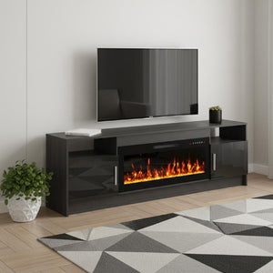 70 Inch Black Wood Entertainment Center with Built-in Electric Fireplace for Living Rooms