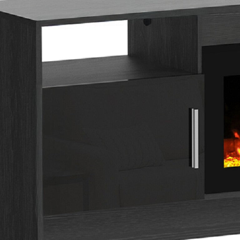 HomeRoots 70 Inch Black Wood Entertainment Center with Built-in Electric Fireplace for Living Rooms 723799
