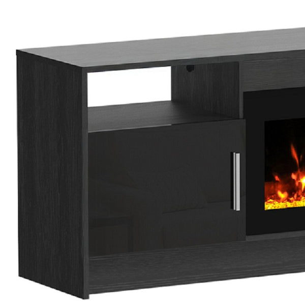 70 Inch Black Wood Entertainment Center with Built-in Electric Fireplace for Living Rooms