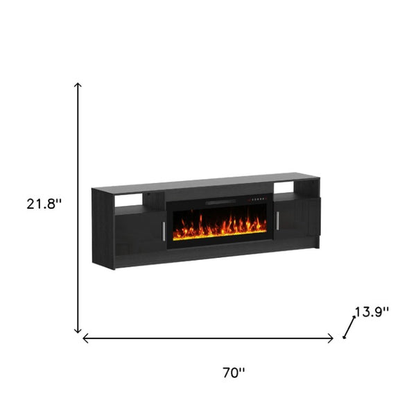 70 Inch Black Wood Entertainment Center with Built-in Electric Fireplace for Living Rooms