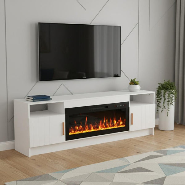 70 Inch White Wood Electric Fireplace Tv Stand Living Room Entertainment Console