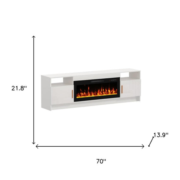 HomeRoots 70 Inch White Wood Electric Fireplace Tv Stand Living Room Entertainment Console 723800