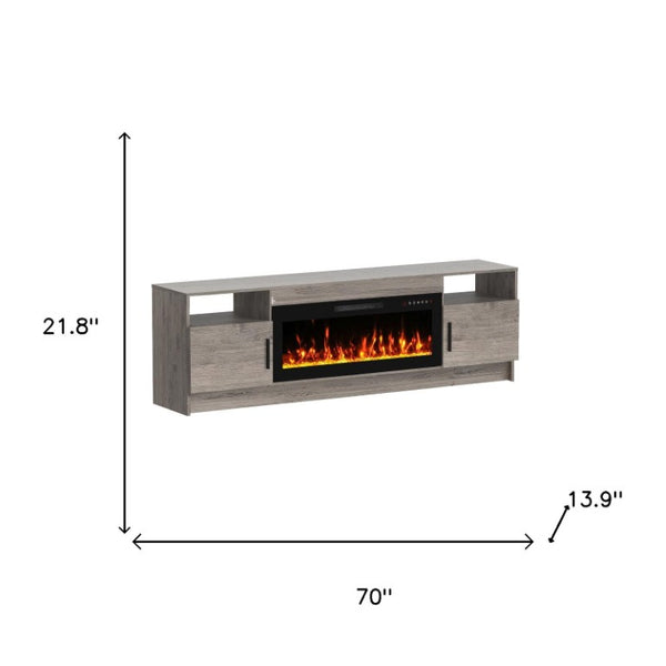 70 Inch Gray Wood Entertainment Center with Built-in Electric Fireplace Insert