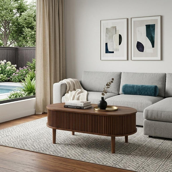 39 Inch Oval Lift Top Coffee Table in Wood with Hidden Storage for Modern Living Rooms