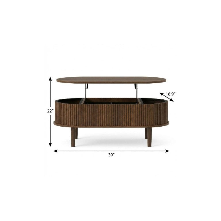 39 Inch Oval Lift Top Coffee Table in Wood with Hidden Storage for Modern Living Rooms