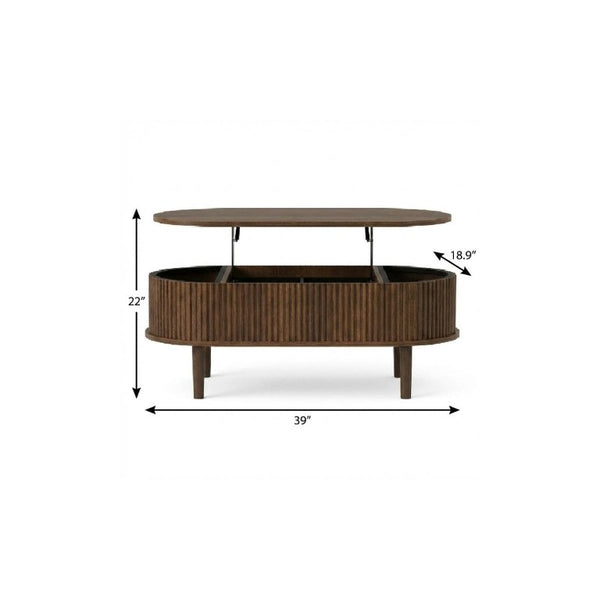 39 Inch Oval Lift Top Coffee Table in Wood with Hidden Storage for Modern Living Rooms