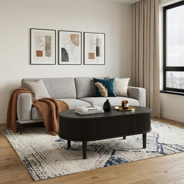 39 Inch Oval Lift Top Coffee Table in Wood with Hidden Storage for Modern Living Rooms