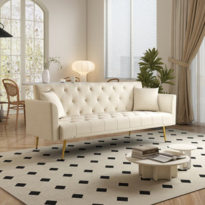 English Elm Modern Tufted Velvet Sleeper Sofa Retro Style Convertible Fold Flat for Compact Spaces Beige W2353P399441