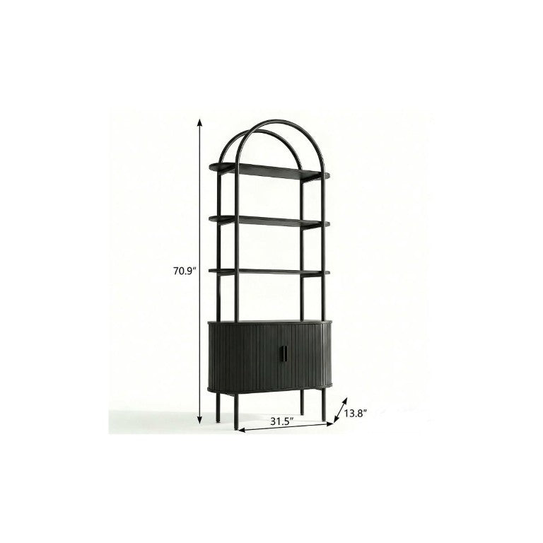 HomeRoots 71 Inch Black Wood Arched Etagere with Four Open Shelves and Cabinet Storage Below 723812