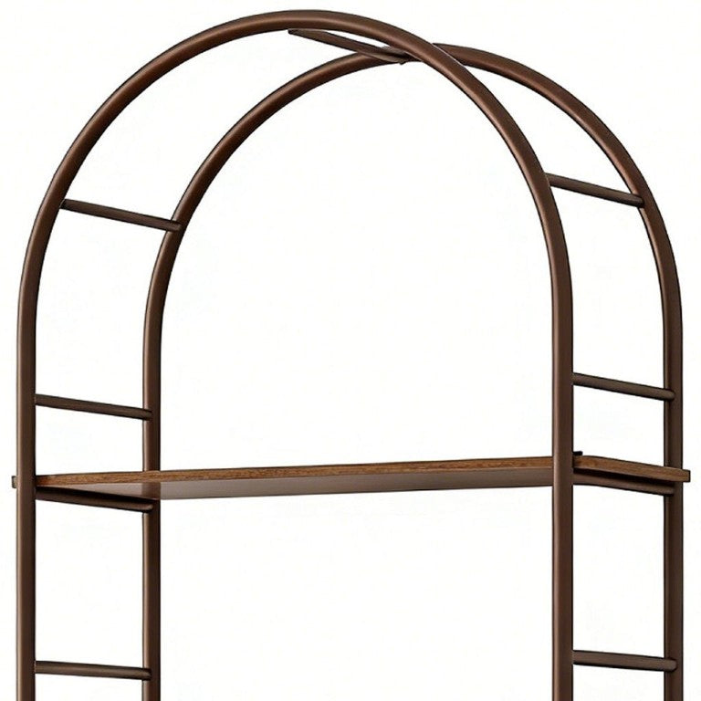 HomeRoots 72 Inch Adjustable Three Tier Metal Wood Etagere Open Bookcase for Industrial Home Display Brown 723814