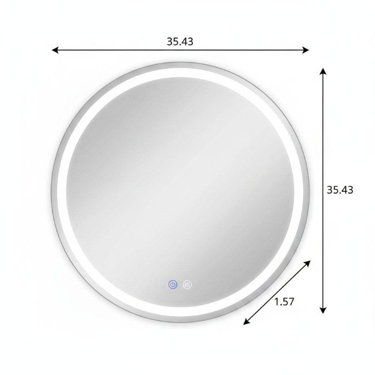 HomeRoots 35 Inch Round Led Illuminated Bathroom Mirror with Defogging and Frameless Design 723836