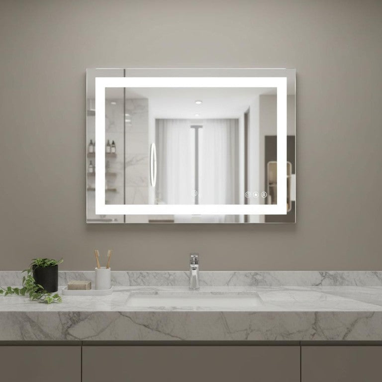 HomeRoots 27 Inch Led Illuminated Frameless Bathroom Mirror with Anti Fog and Smart Touch 723840