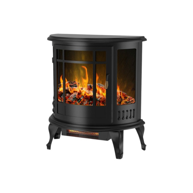 HomeRoots 23 Inch Black Metal Electric Fireplace with Mantle for Cozy Living Room Ambiance 723841
