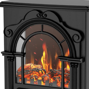 15 Inch Ornate Scrollwork Electric Fireplace with Glass Metal Frame and Storage Mantle